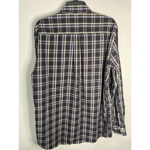 Peter Millar Mens Plaid Long Sleeve Button Front Shirt Purple Black Gray‎ Size L - Picture 3 of 8